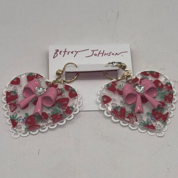 Betsey Johnson Heart Earrings with Pink Bows - Picture 3 of 5